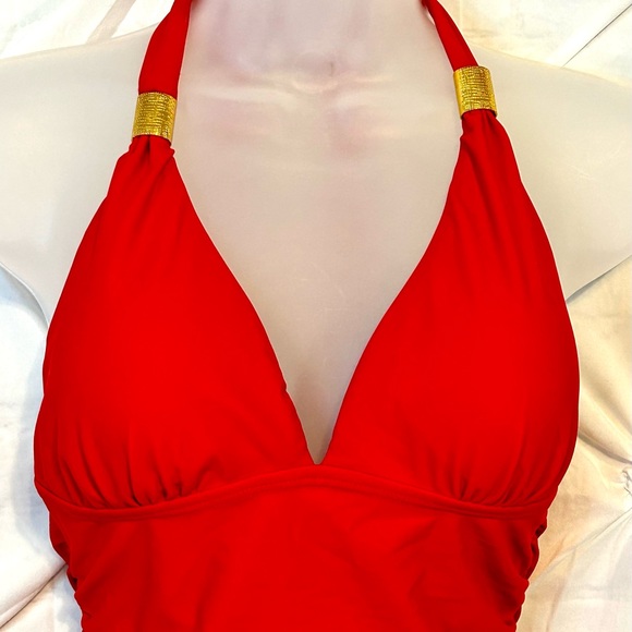 NWT Womens Red One Piece Halter Style Swimsuit- Medium - Picture 2 of 8